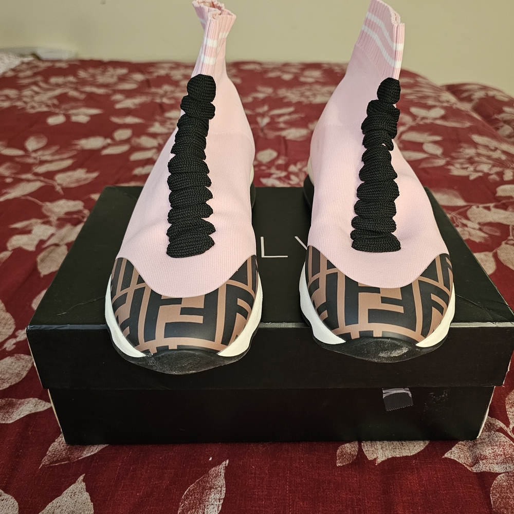 Fendi Pink and Black FF Logo Sock Sneakers